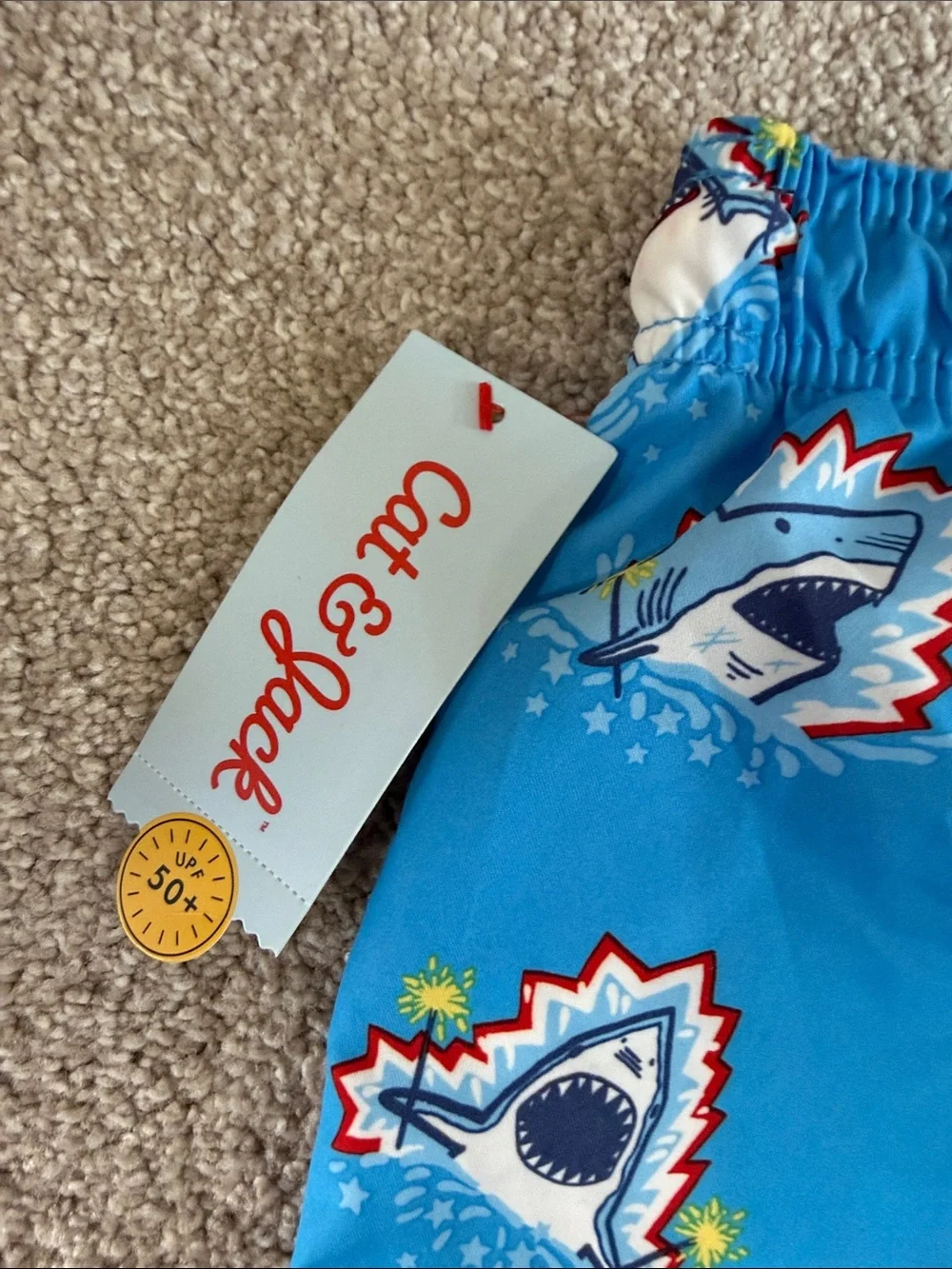 NWT Boys Blue Shark Print Swim Shorts with Lining size 2T